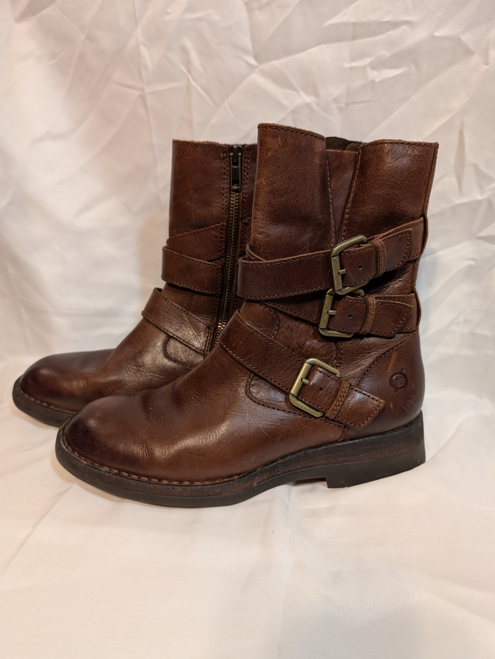 Born Brown Leather Triple-Buckle Moto Boots